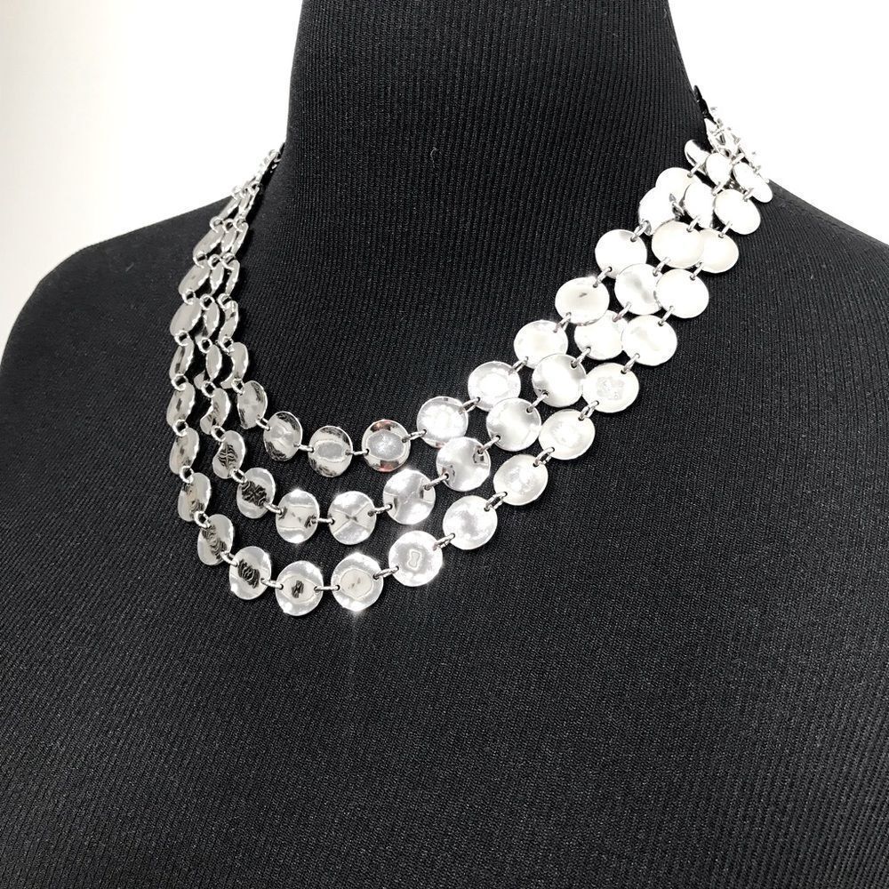 Talbots Silver Tone Reflective Circle Disc Triple… - image 4